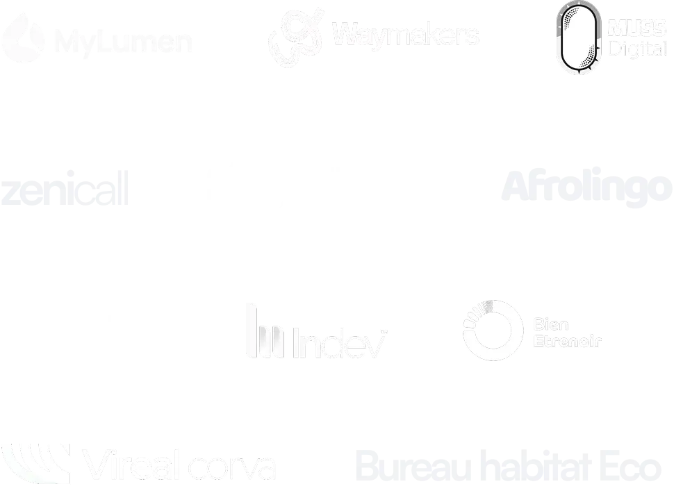 Liste complète de clients qui nous font confiance : Waymakers, Muss digita;, afrolingo, zenicall, lndev, challengers academy